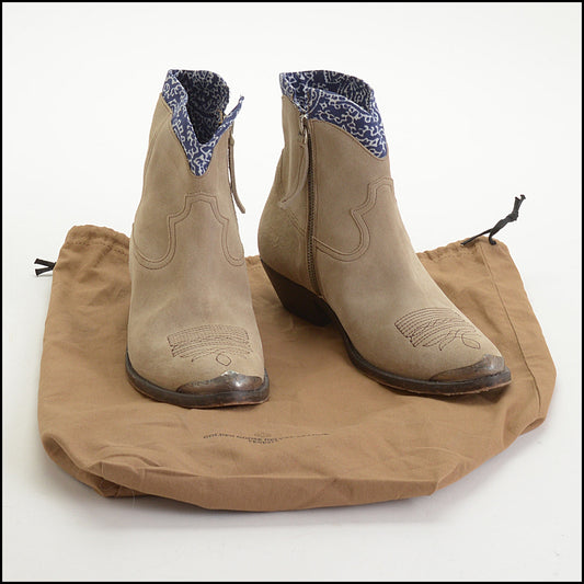RDC14952 Authentic GOLDEN GOOSE Beige Suede Young Bandana Western Ankle Boots Size 38