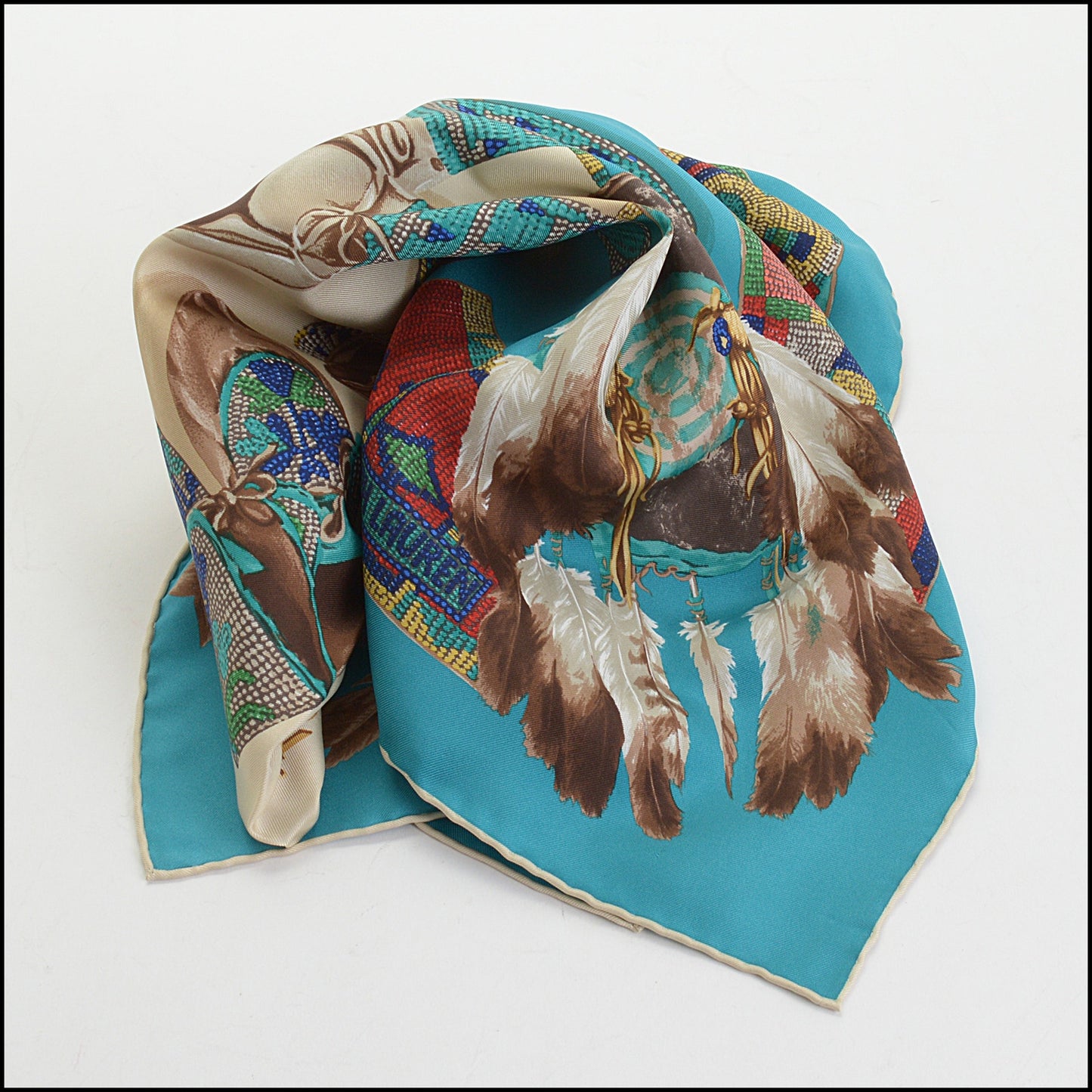 RDC14254 Authentic RALPH LAUREN Turquoise/Multicolor Tribal Shoes Silk Scarf