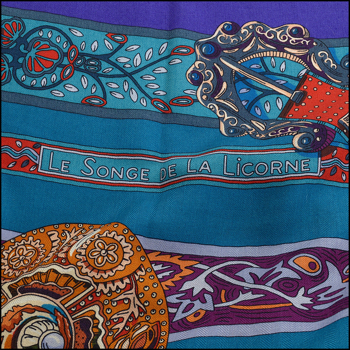 RDC15686 HERMES Violet/Blue/Multi ''Le Songe De La Licorne'' 140 Cashmere Shawl