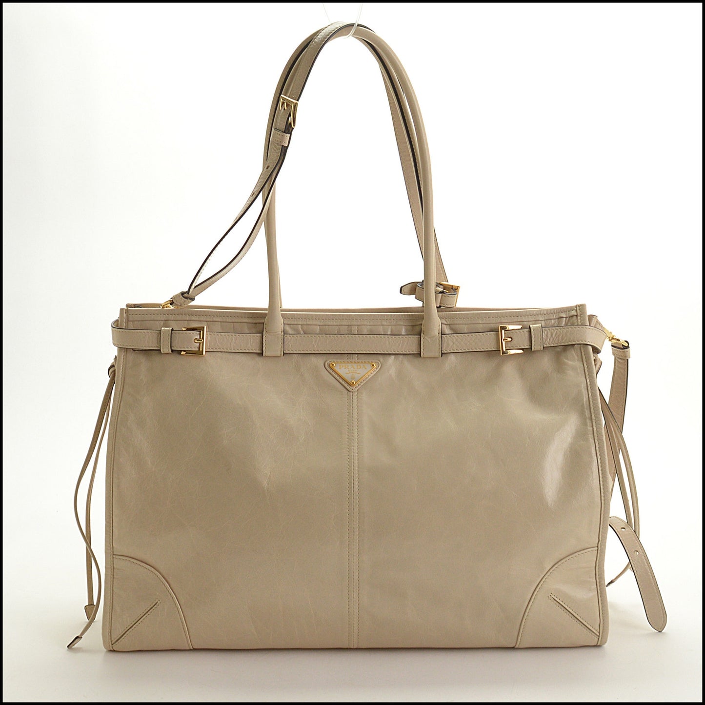 RDC15302 PRADA Travertine Leather Large Bonnie Bag
