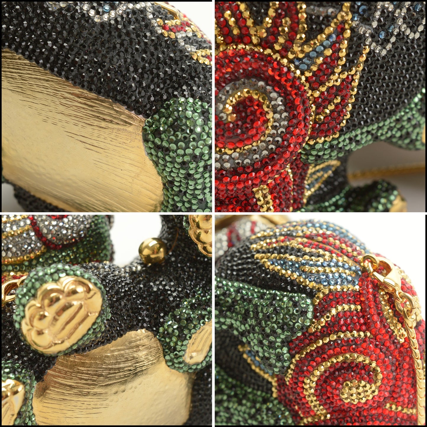 RDC15252 JUDITH LEIBER Black Ming Foo Dog Crystal Minaudiere Bag