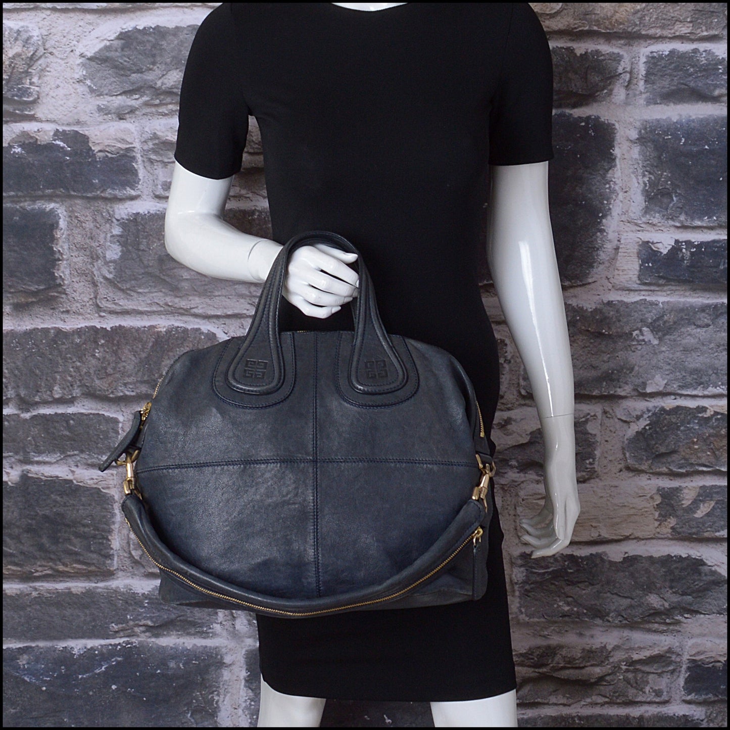 RDC14307 Authentic GIVENCHY Navy Blue Leather Medium Nightingale Bag