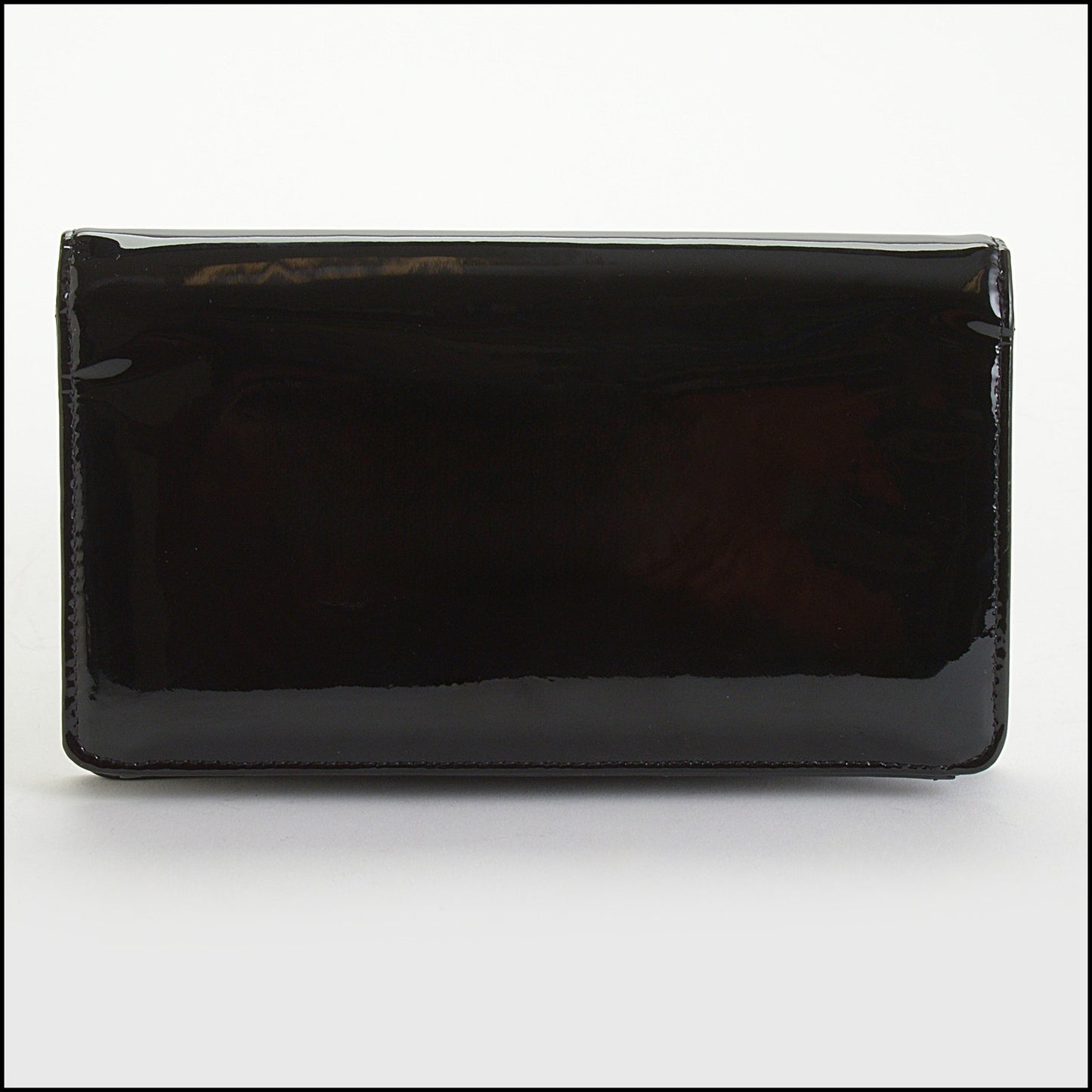 RDC14267 Authentic CHANEL Black Patent Leather White CC Logo Wallet