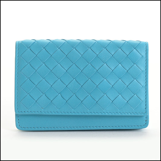 RDC14828 BOTTEGA VENETA Turquoise Nappa Leather Intrecciato Card Wallet