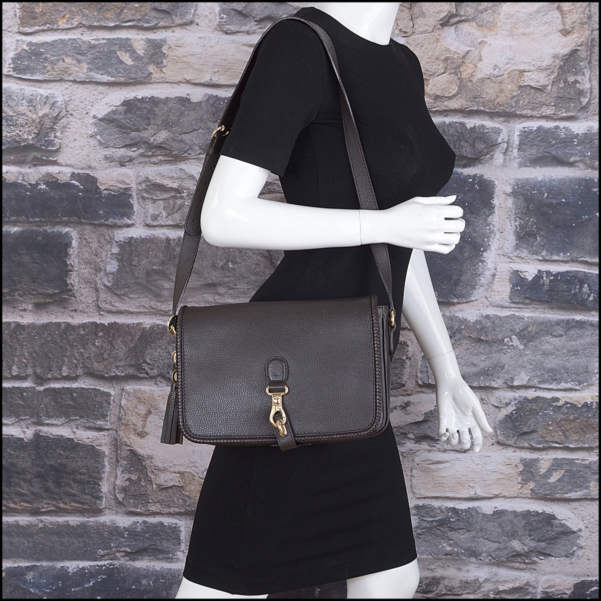 RDC15618 GUCCI Dark Brown Leather Marrakech Medium Flap Bag