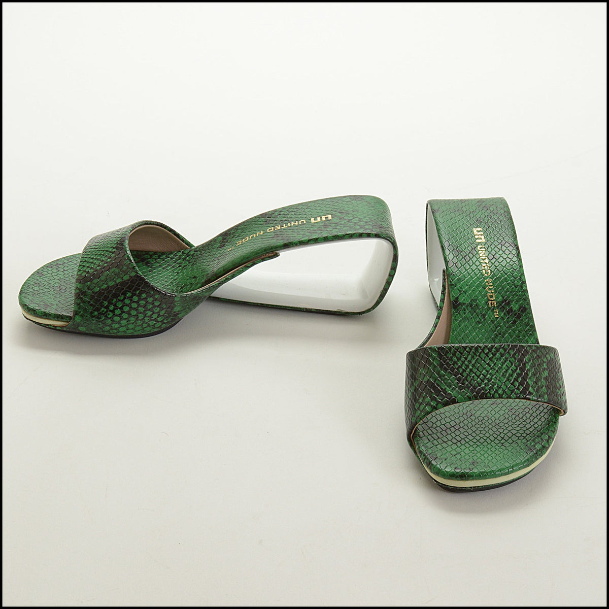 RDC15737 UNITED NUDE Green/Black Snakeskin Embossed Mobius Sandals Size 37
