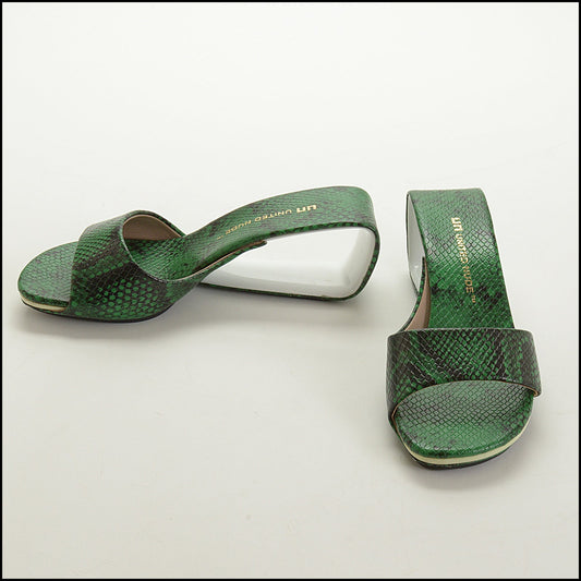 RDC15737 UNITED NUDE Green/Black Snakeskin Embossed Mobius Sandals Size 37