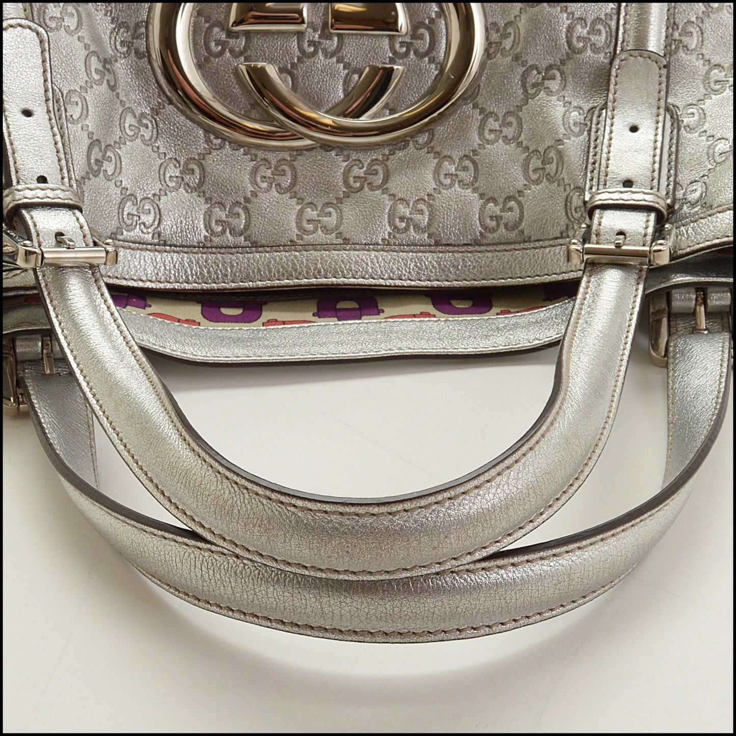 RDC15033 GUCCI Silver Guccissima Leather GG Britt Tote Bag