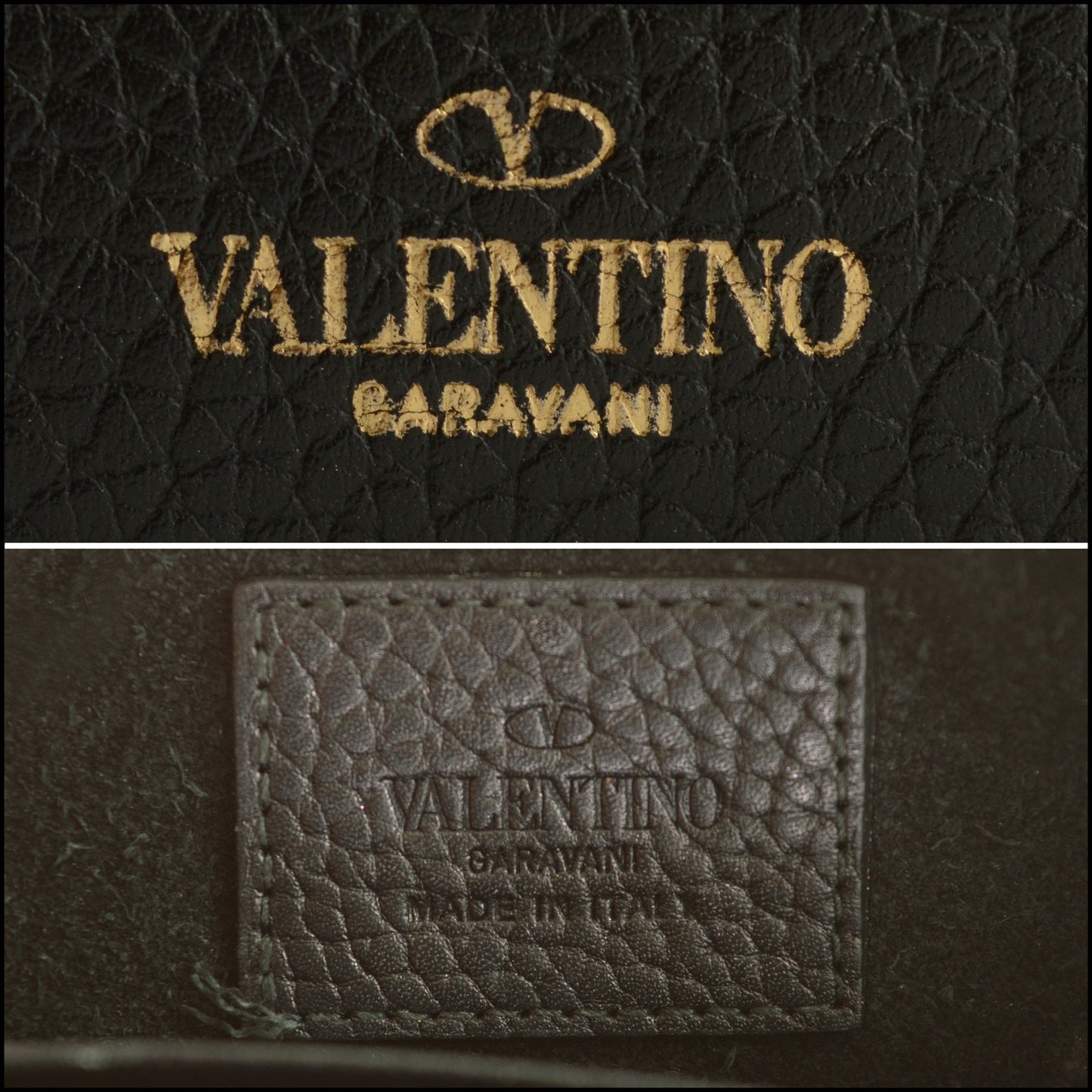 RDC15542 VALENTINO Black Pebbled Leather Rockstud Envelope Wallet on Chain