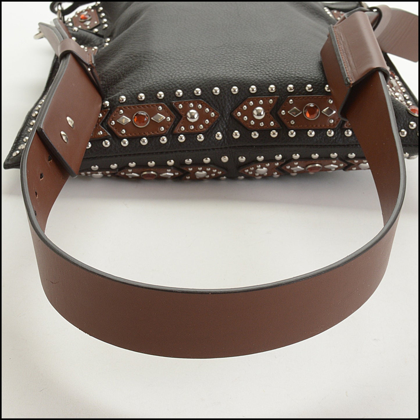 RDC14982 GIVENCHY Black/Brown Studded Fold-Over Clutch Shoulder Bag