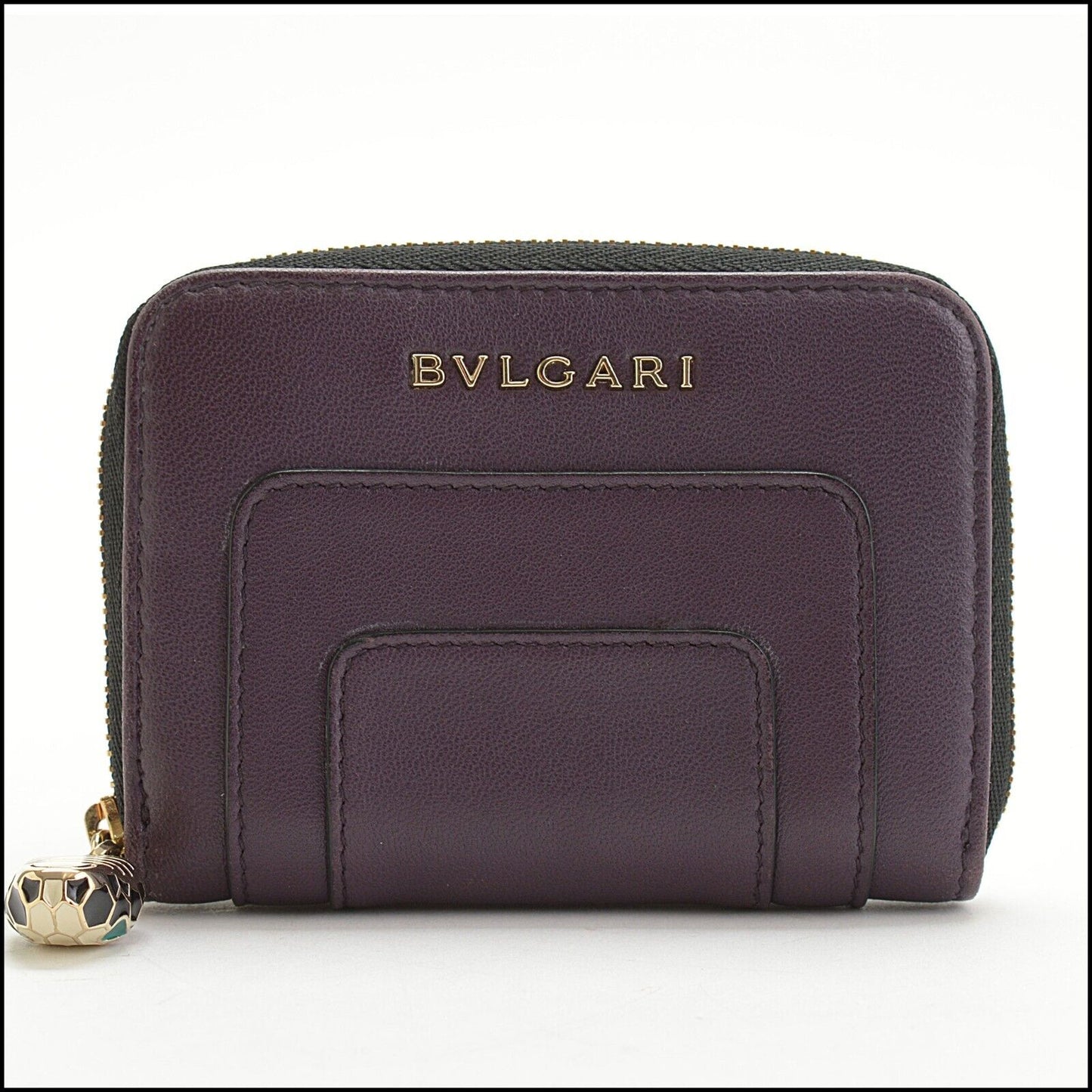 RDC13666 Authentic BVLGARI Plum Leather Serpenti Forever Coin Card Zip Around Wallet