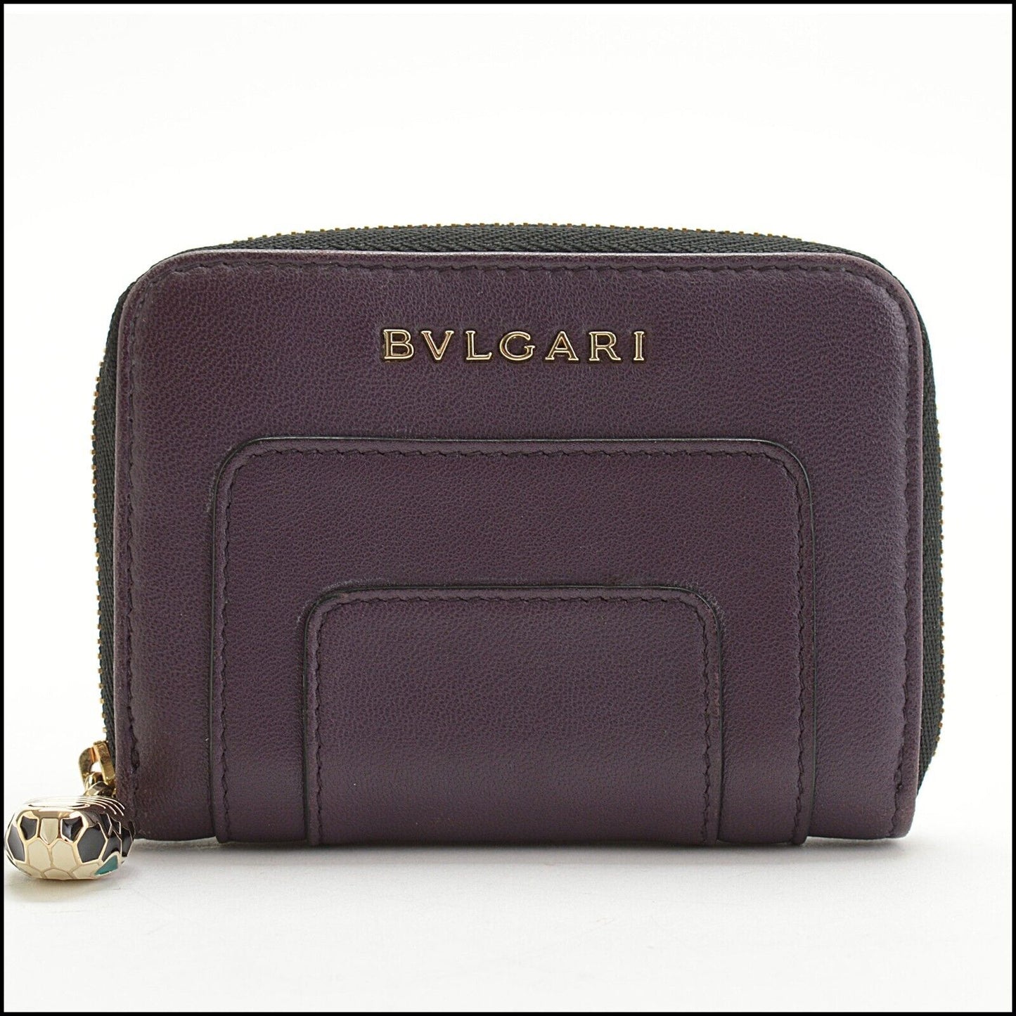 RDC13666 Authentic BVLGARI Plum Leather Serpenti Forever Zip Around Wallet