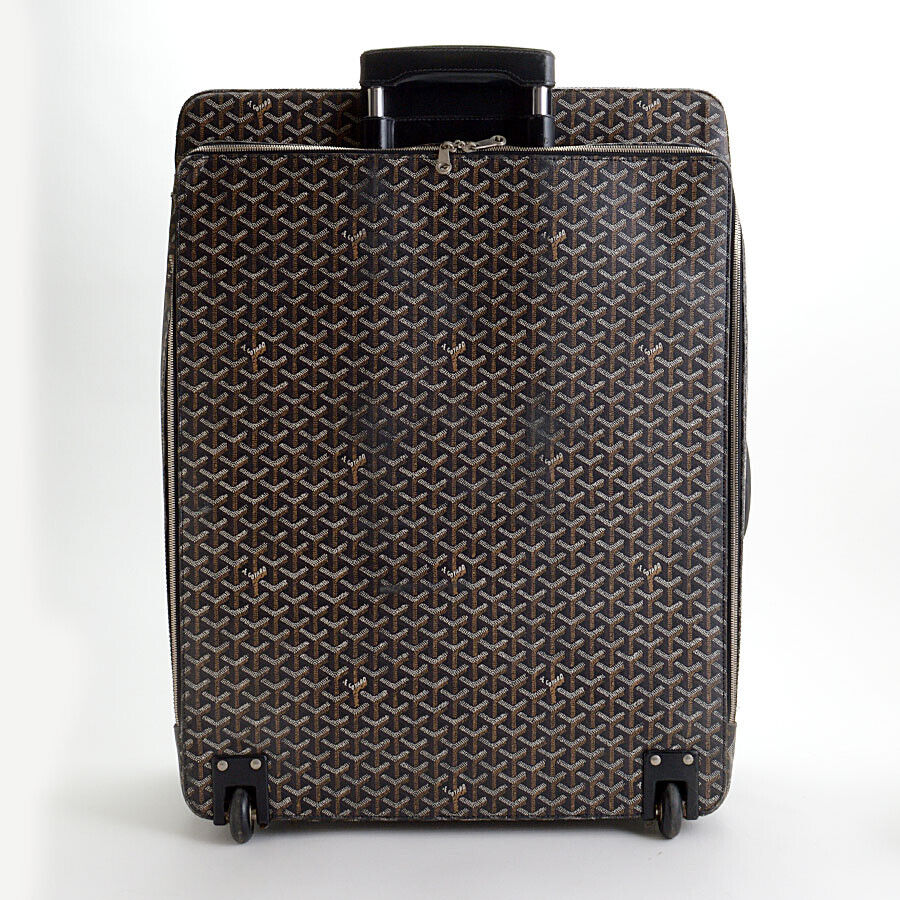 RDC13034 Authentic GOYARD Vintage Black Goyardine Canvas Trolley Suitcase Rolling Luggage
