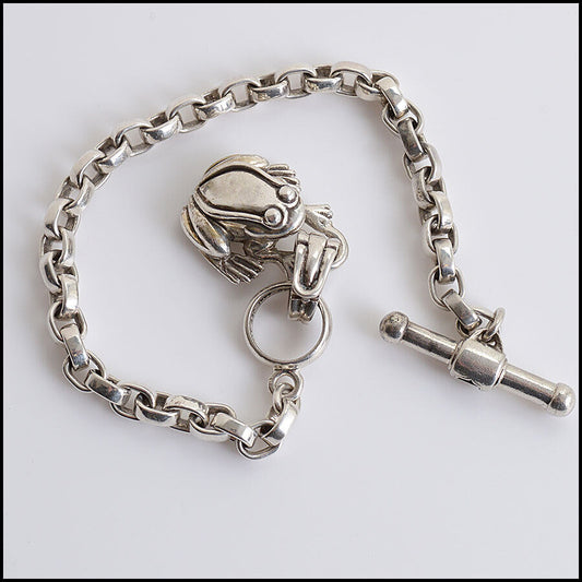 RDC12563 Authentic BARRY KIESELSTEIN-CORD Sterling Silver Frog Pendant Bracelet
