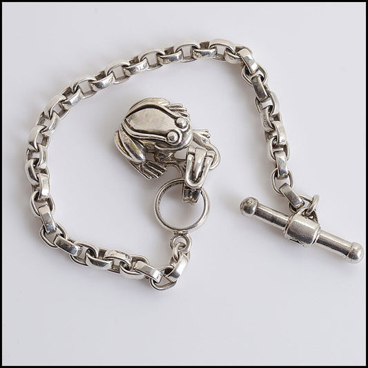 RDC12563 Authentic Barry Kieselstein-Cord Sterling Silver Frog Pendant Bracelet