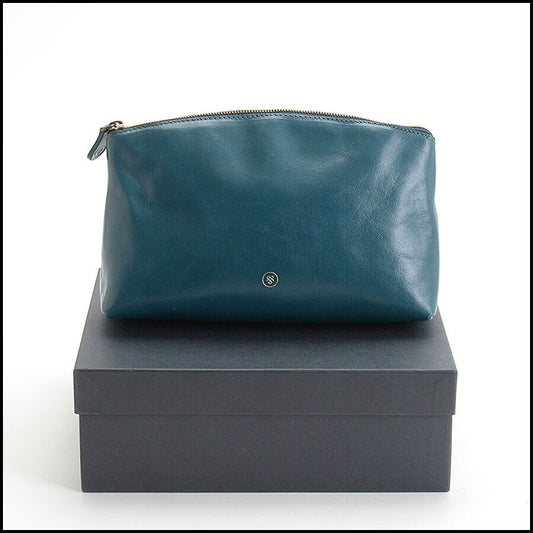 RDC13346 Authentic MAXWELL-SCOTT Teal Leather Large Chia Make-Up Bag