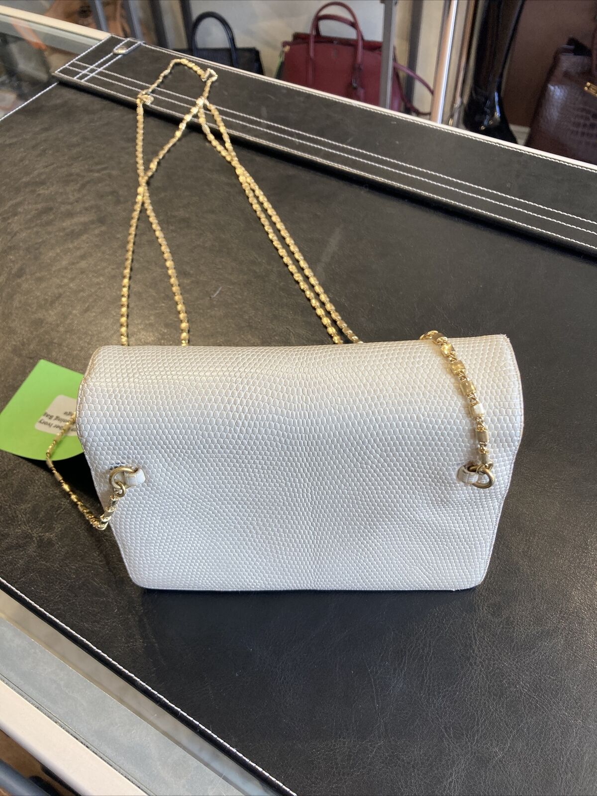 RDC12386 Authentic Judith Leiber Vintage Ivory Lizard Chain Strap Evening Bag