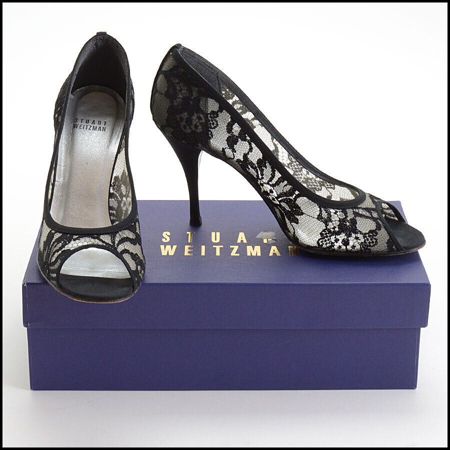 RDC12752 Authentic STUART WEITZMAN Black Lace Peep Toe Heels size 7.5