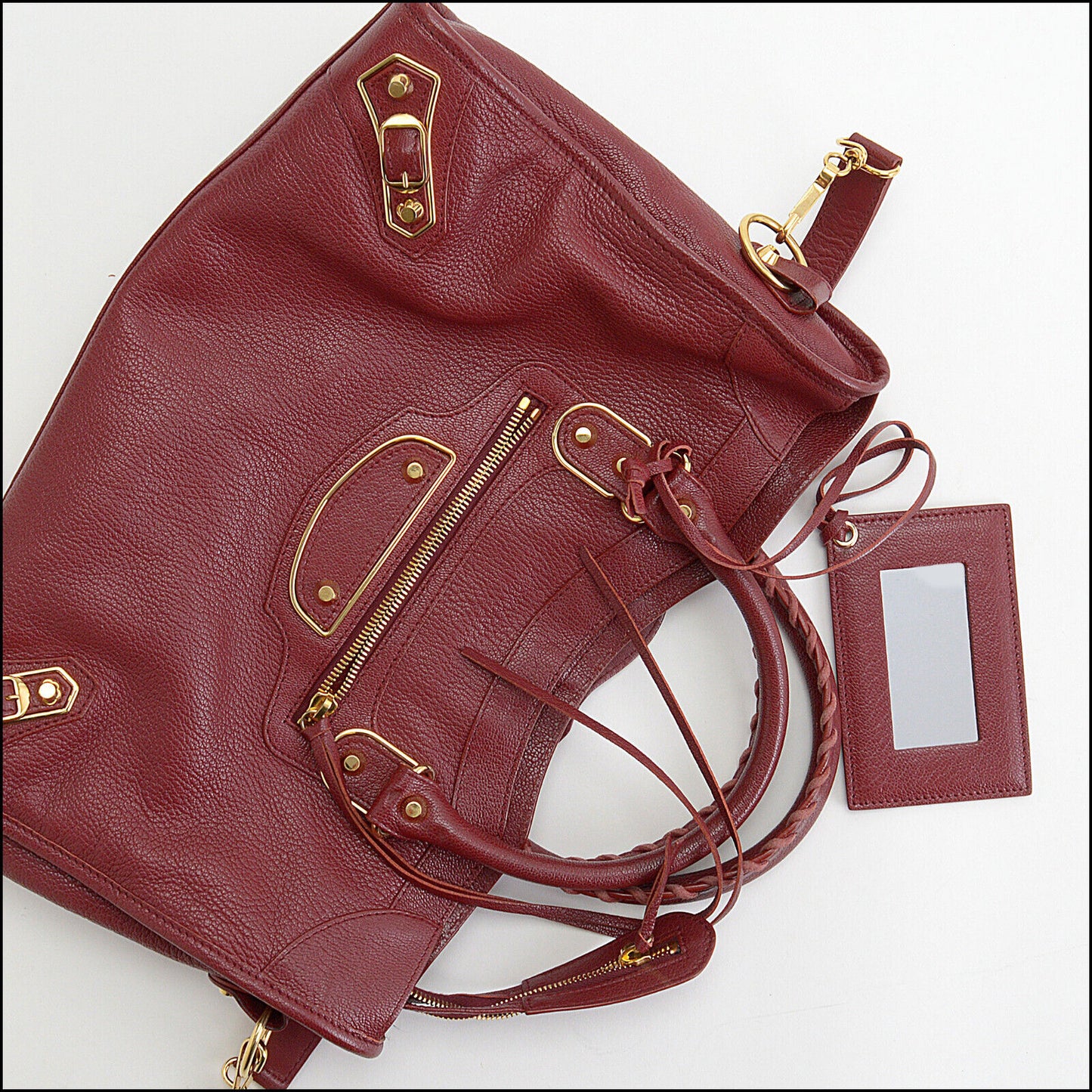 RDC13557 Authentic BALENCIAGA Red Hamilton Chevre Gold Metallic Edge City Bag