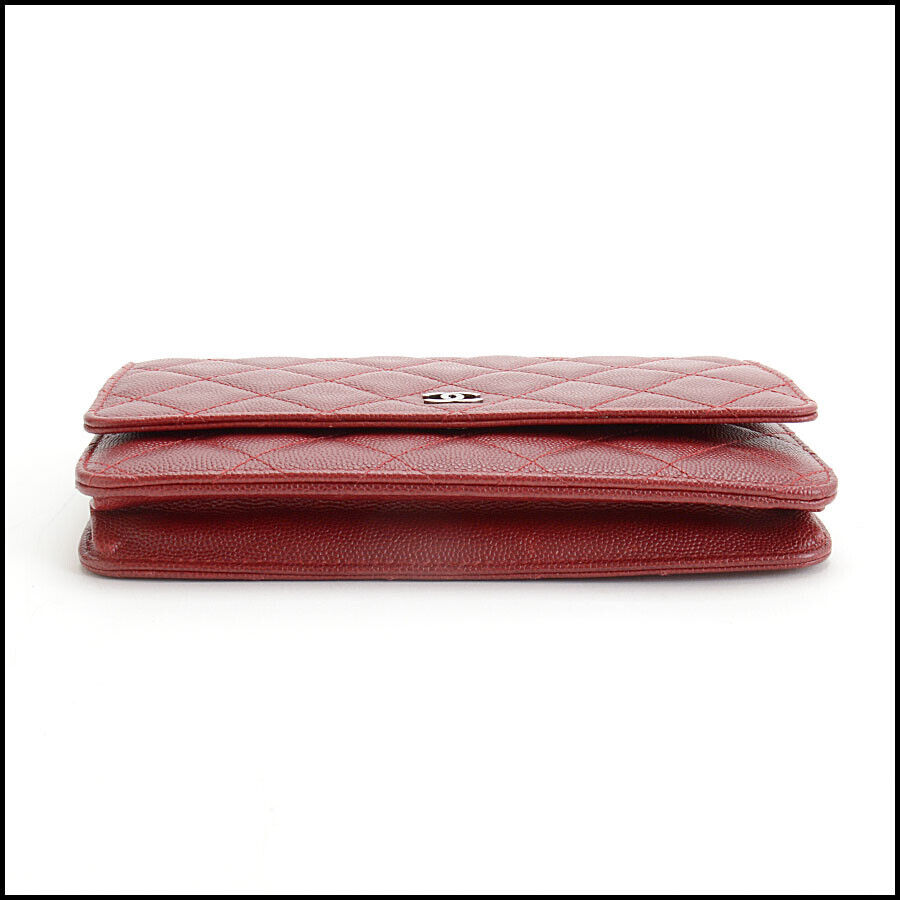 RDC13426 Authentic CHANEL Rich Red Caviar Leather Wallet On Chain WOC