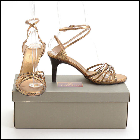 RDC12766 Authentic COLE HAAN Gold Leather Strappy Mallory High Heel Sandals size 8.5