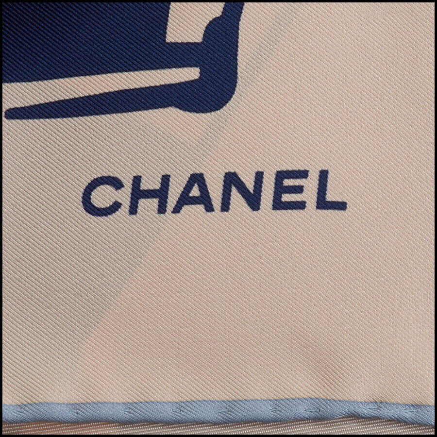 RDC12657 Authentic Chanel Beige/Navy/Red Multishape Handbags 90cm Silk Scarf