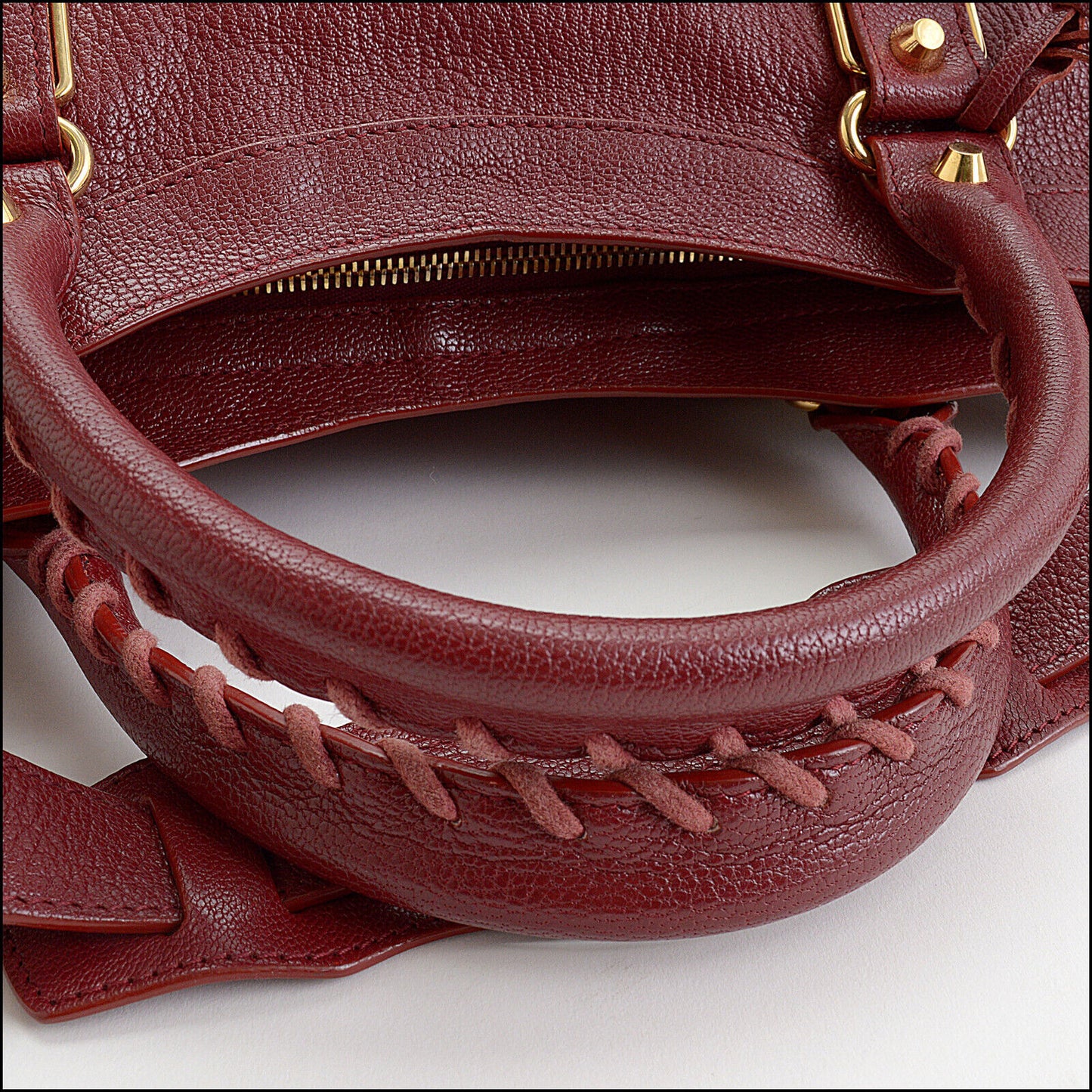 RDC13557 Authentic BALENCIAGA Red Hamilton Chevre Gold Metallic Edge City Bag