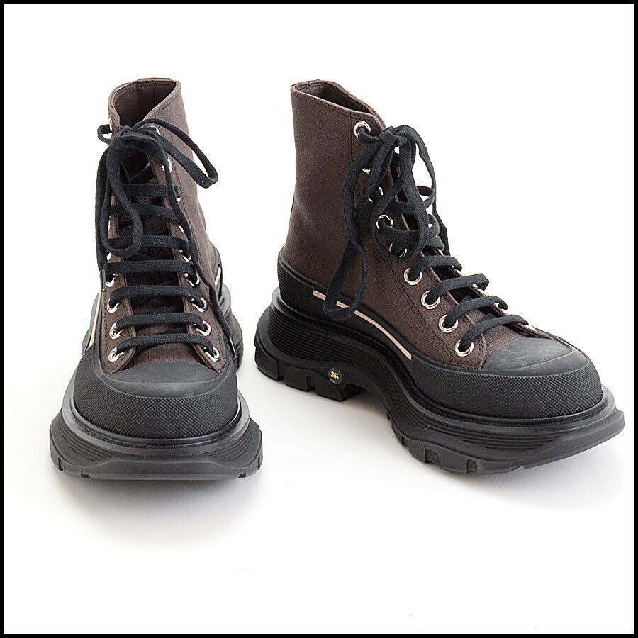 RDC12873 Authentic Alexander McQueen Brown Canvas Rubber High Top Sneakers