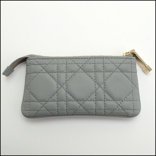 RDC13667 Authentic CHRISTIAN DIOR Grey Lambskin Quilted Lady Dior Key Pouch