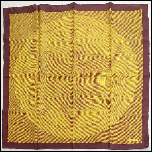 RDC13266 Authentic Valentino Brugundy/Yellow Eagle Ski Club Silk Scarf