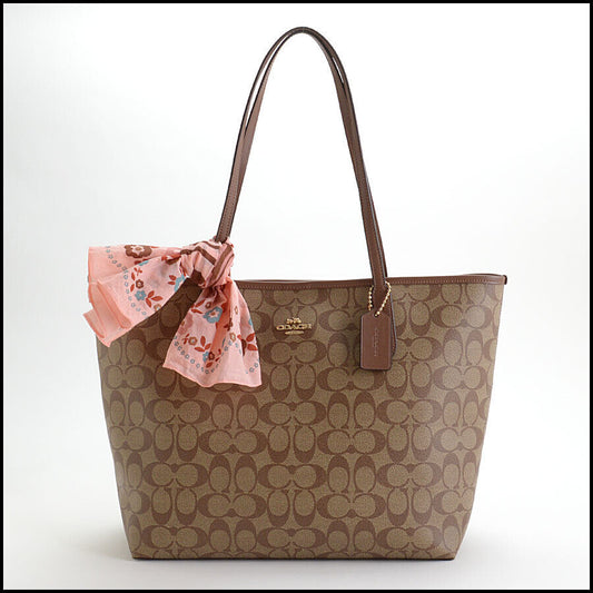 RDC12938 Authentic COACH Brown Signature Canvas City Tote w/ Insert & Scarf