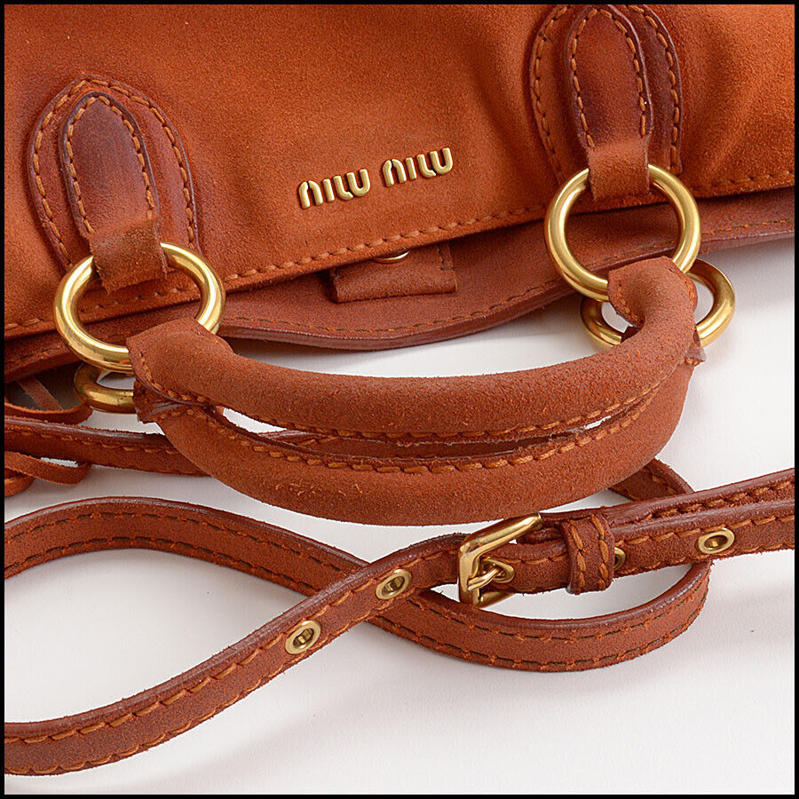 RDC13529 Authentic MIU MIU Papaya Orange Distressed Suede Large Shopping Bag