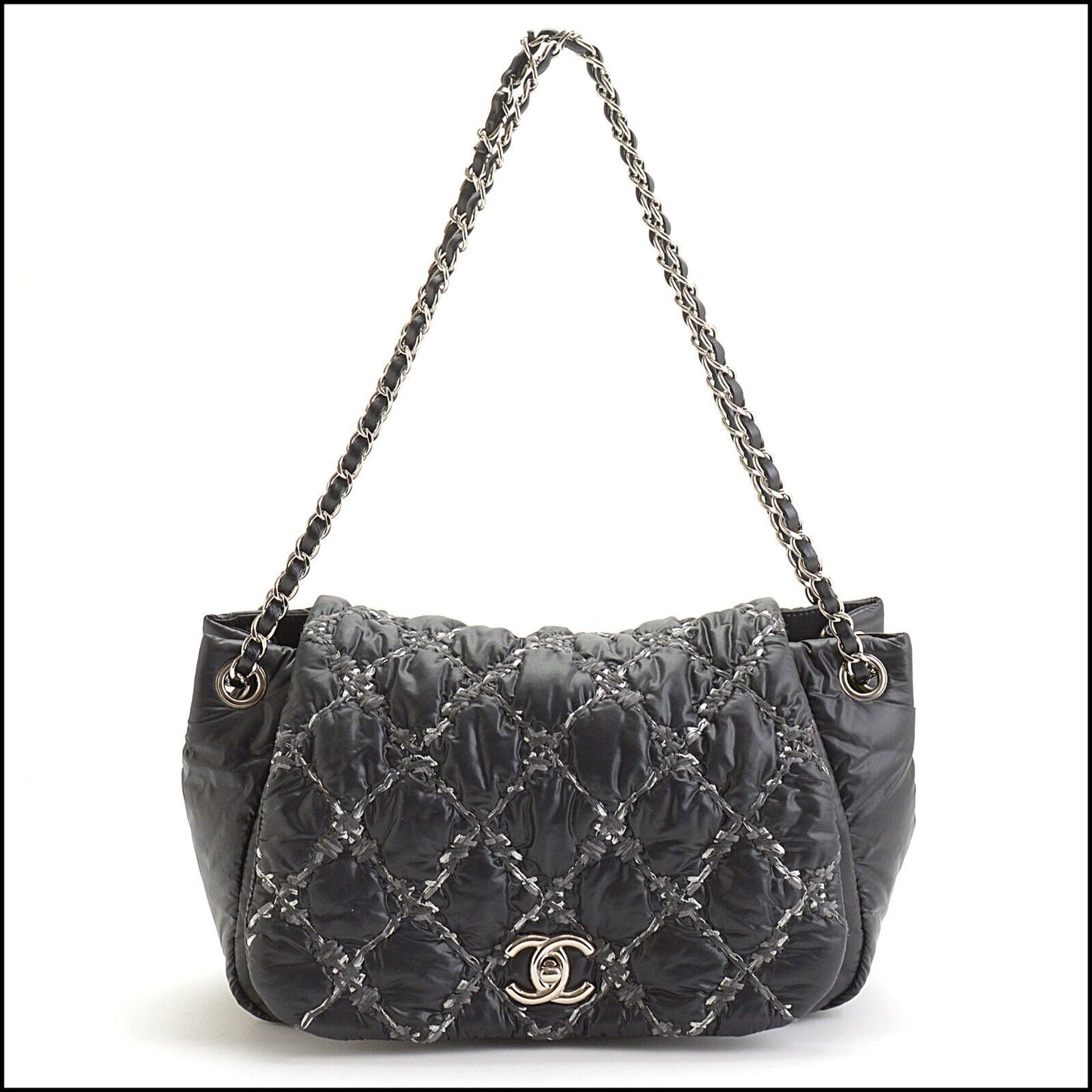 RDC13658 Authentic CHANEL 2011 Black Quilted Nylon Tweed Accordion Flap Bag