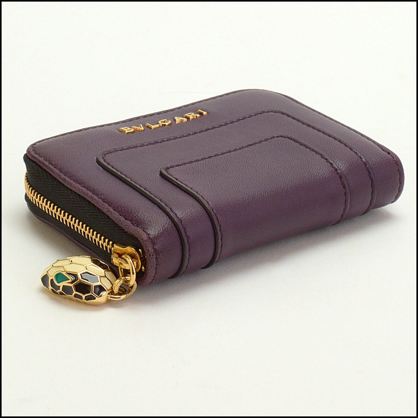 RDC13666 Authentic BVLGARI Plum Leather Serpenti Forever Coin Card Zip Around Wallet