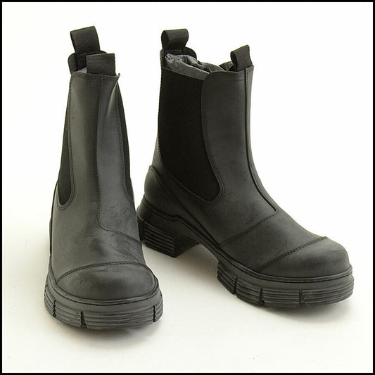 RDC12144 Authentic GANNI Black Recycled Rubber Chelsea Boots Size 38