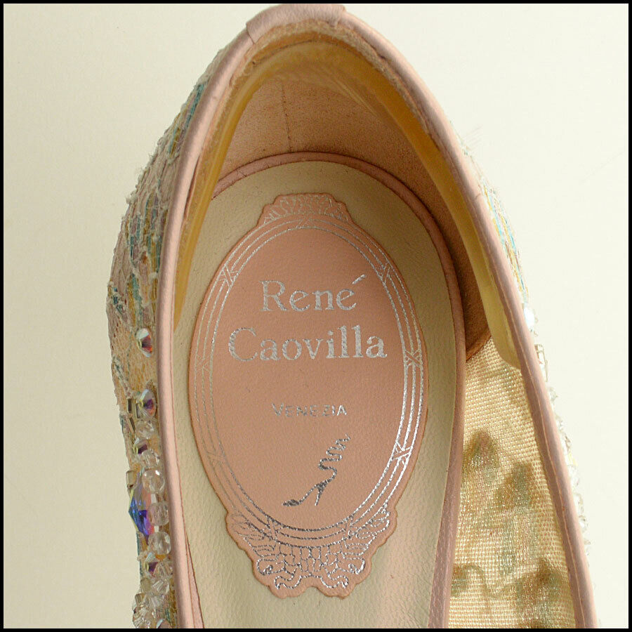 RDC12191 Authentic RENE CAOVILLA Cinderella Kitten Heels Size 36.5