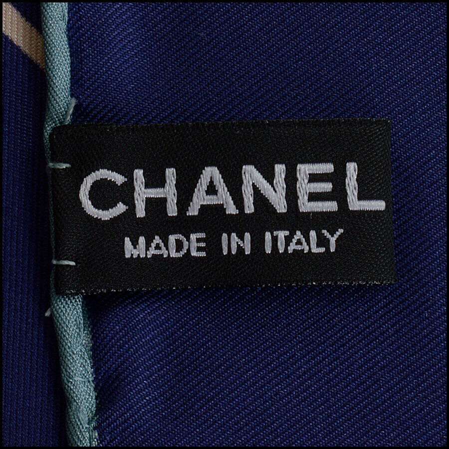 RDC12656 Authentic Chanel Navy/Beige/Pink Multishape Handbags 90cm Silk Scarf