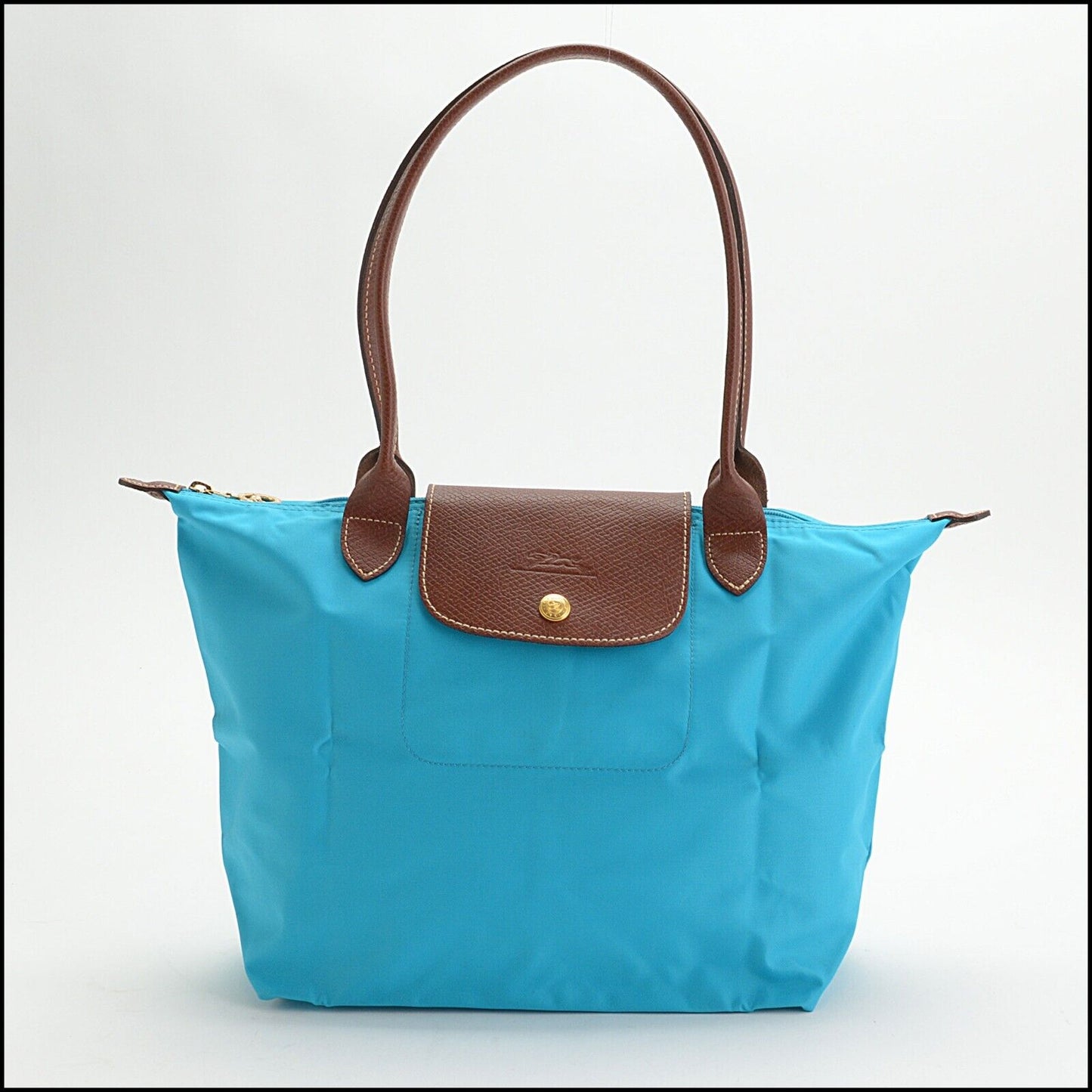 RDC13722 Authentic LONGCHAMP Turquoise Blue Nylon Les Pliages Shopping Tote Bag