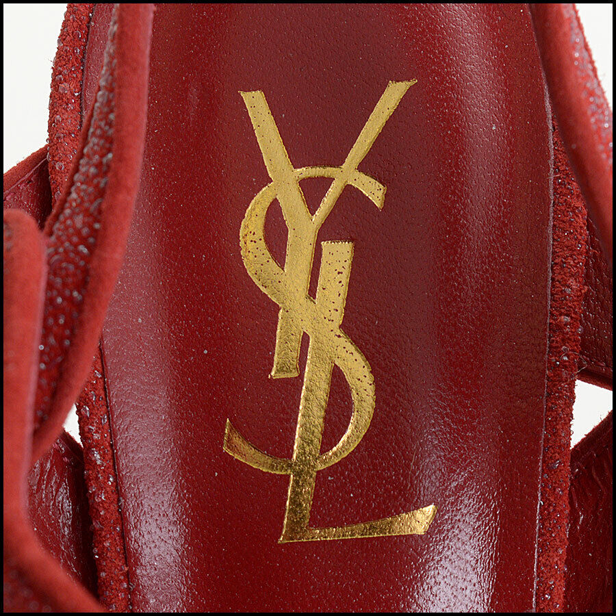 RDC13379 Authentic SAINT LAURENT Red Platform T-Strap High Heel YSL Sandals size 38