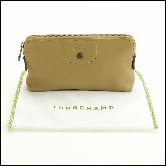 RDC12290 Authentic LONGCHAMP Tobacco Leather Cosmetic Bag Zip Pouch Makeup Case