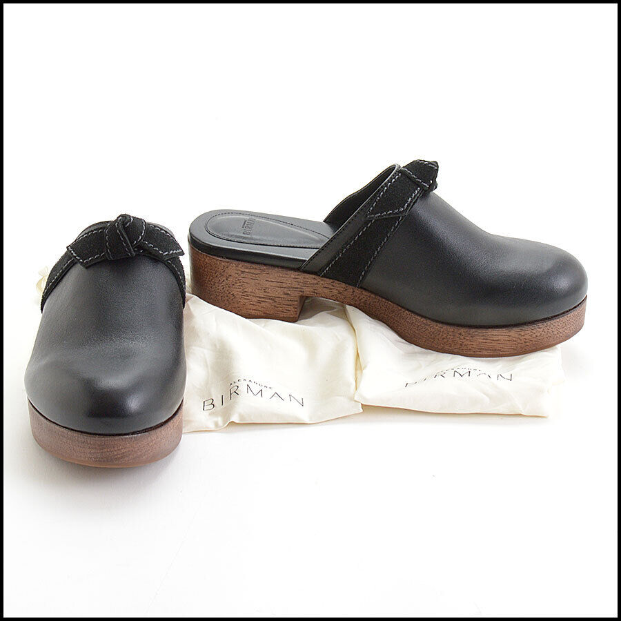 RDC13026 Authentic Alexandre Birman Black Leather Suede Knot Clogs Size 40