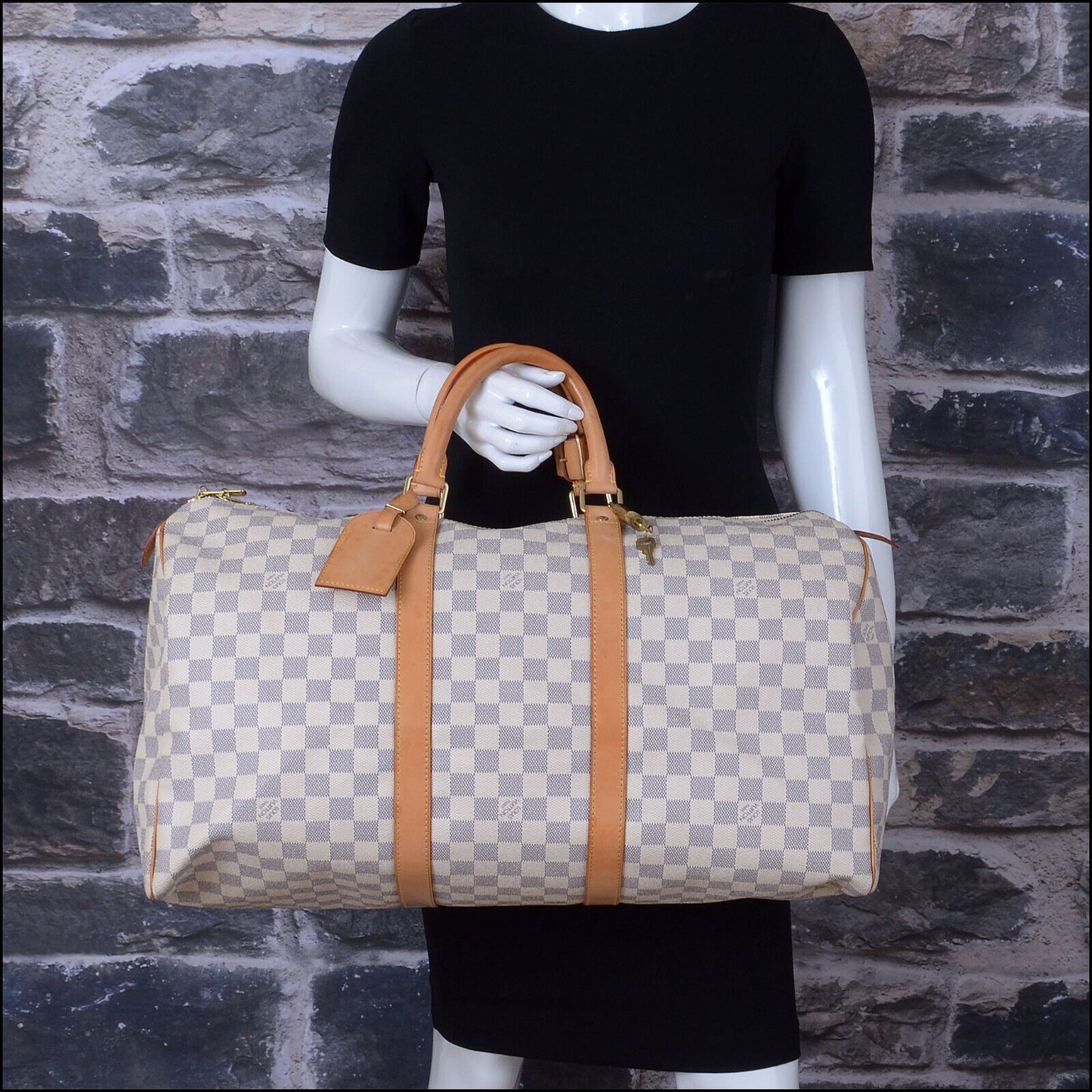 RDC13613 Authentic LOUIS VUITTON Damier Azur Canvas Keepall 50 Carry-On Travel Bag