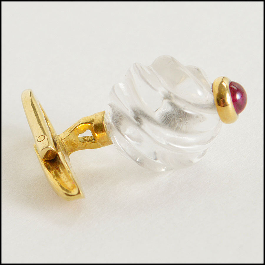 RDC08297 Carved Rock Crystal/Ruby Cabochon/18K Gold Cufflinks & Buttons Dress Set