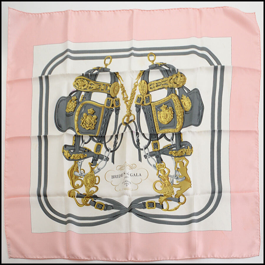 RDC13100 Authentic Hermes Pink & Ivory Brides De Gala 90cm Silk Scarf