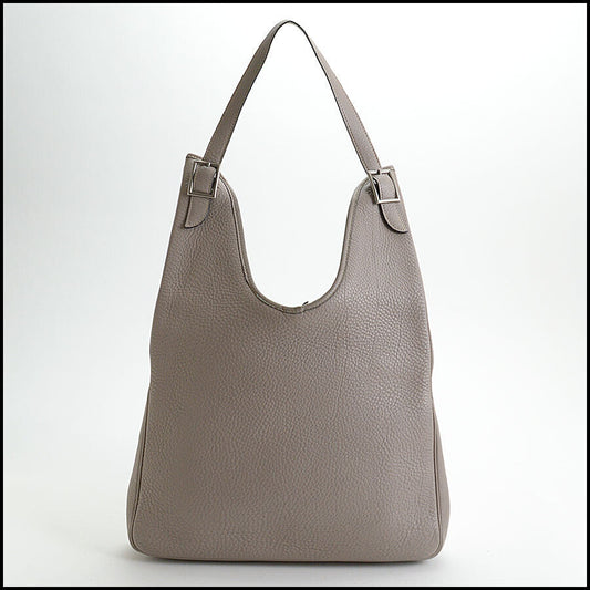 RDC13289 Authentic HERMES Grey Leather Massai 32cm Shoulder Bag