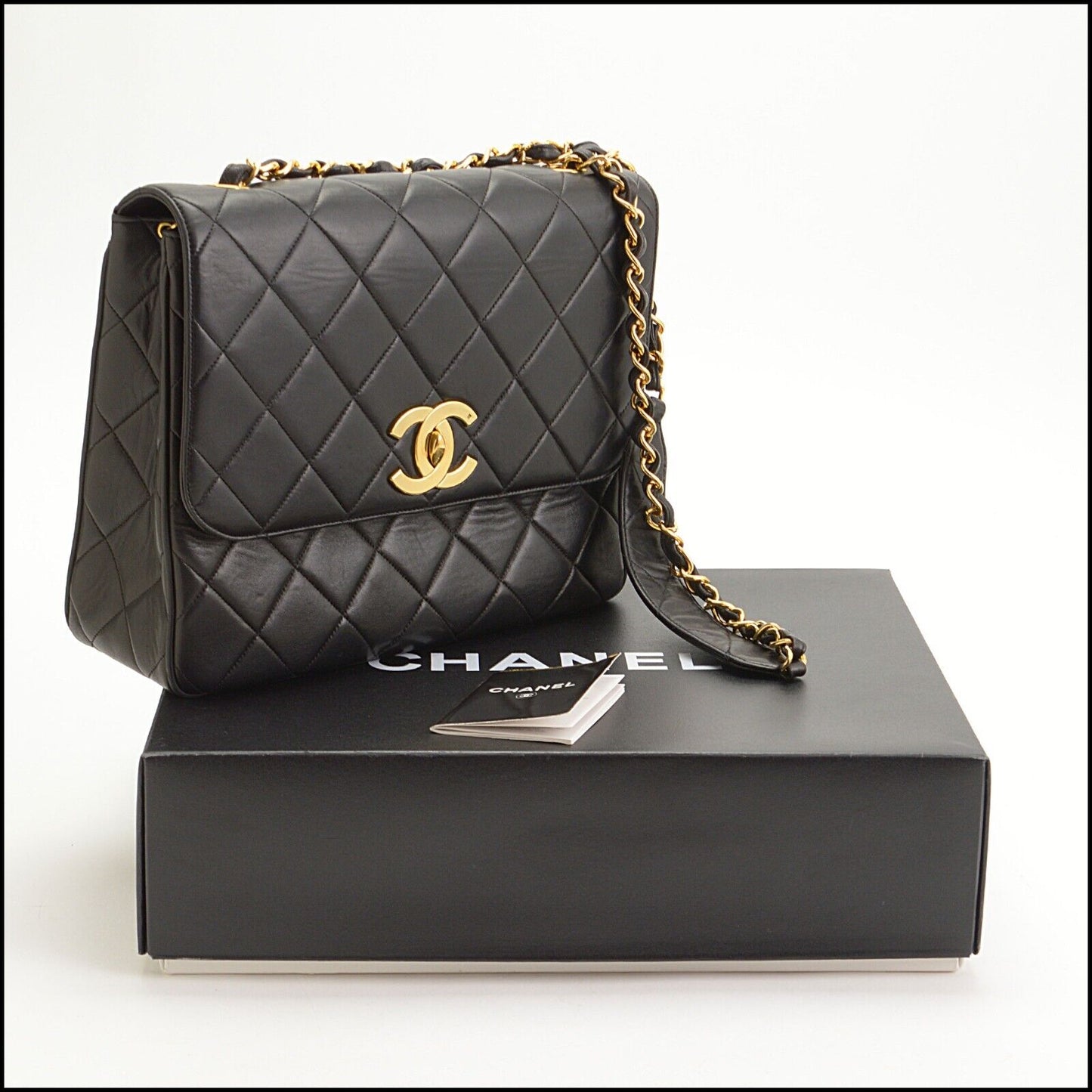 RDC13639 Authentic CHANEL Vintage '91-94 Black Lambskin Quilted Flap Classic Bag