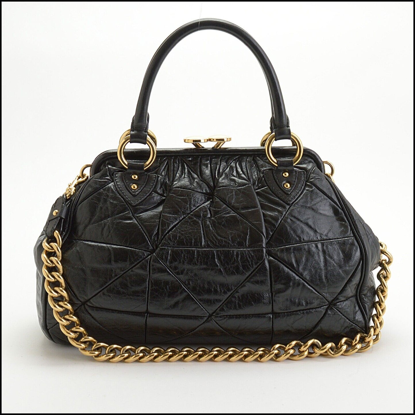 RDC13735 Authentic MARC JACOBS Vintage Black Patchwork Leather Stam Bag