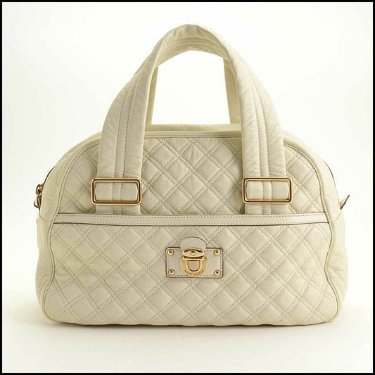 RDC11718 Authentic MARC JACOBS Ivory Quilted Leather Ursula Bowling Bag