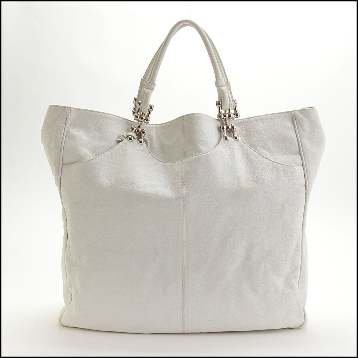 RDC13691 Authentic BALENCIAGA White Leather Extra Large Tote Bag