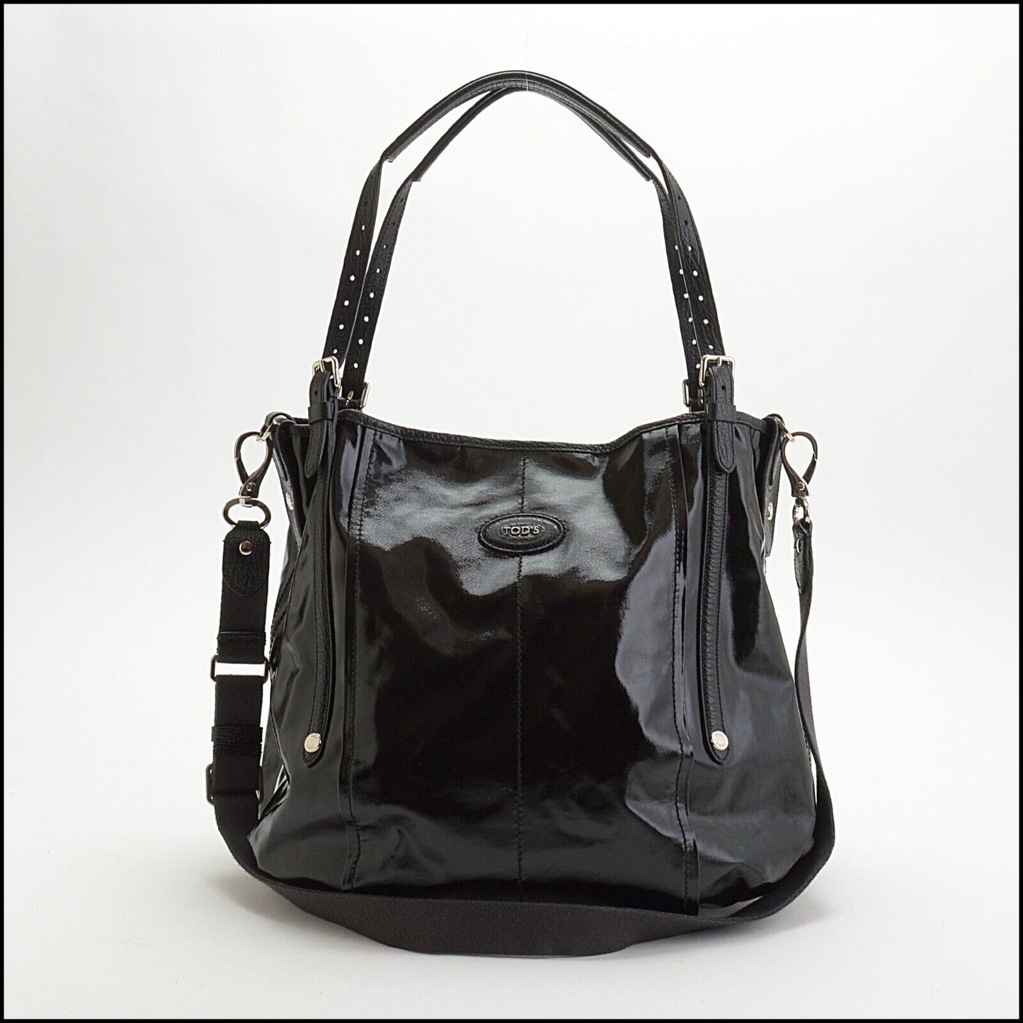 RDC13686 Authentic TOD'S Black Patent PVC Tote Bag